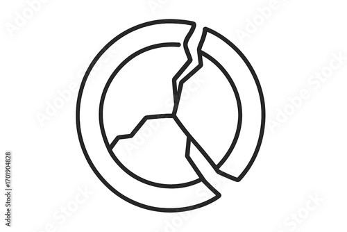 Broken plate outline vector illustration, cracked dish icon, damaged ceramic plate graphic for web design, apps, advertising, cartoon style, transparent background, kitchen concept