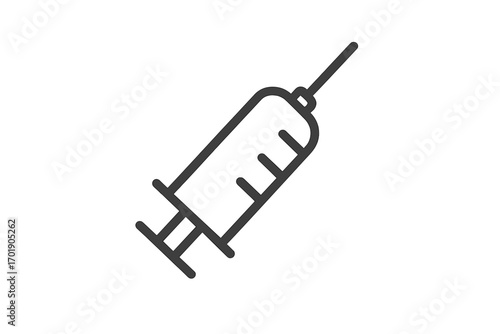 Simple syringe icon for medical graphics, injection concept, healthcare vector illustration, transparent background, minimalistic design for apps and web, vaccination symbol