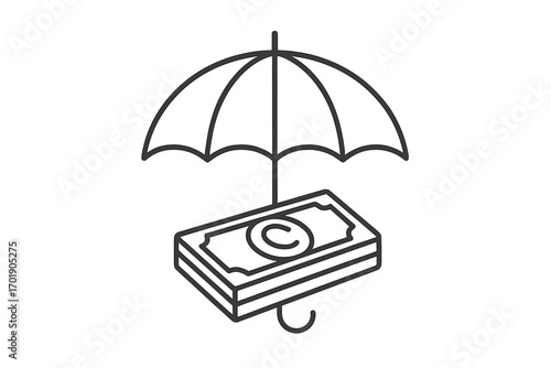 Financial protection icon vector, money under umbrella concept, insurance and safety illustration, financial security symbol, risk management graphic, transparent background