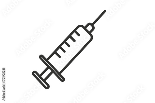 Simple syringe icon vector illustration, medical injection needle symbol, healthcare concept, vaccination and immunization graphics, transparent background, minimal design for apps and web
