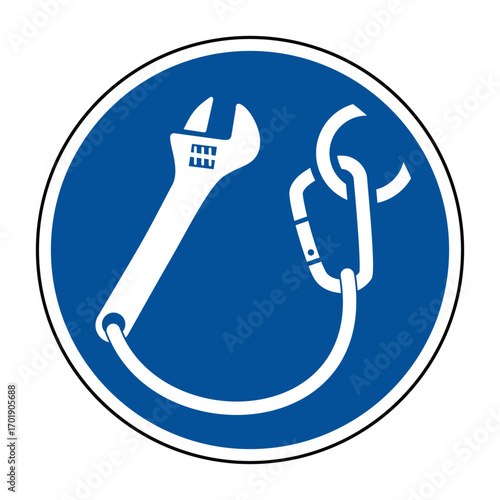 Tools Must Be Tethered Safety Sign – Fall Prevention Symbol for Elevated Work Zones, Construction Sites, Industrial Safety, Civic Infrastructure – High-Quality Vectorial Image