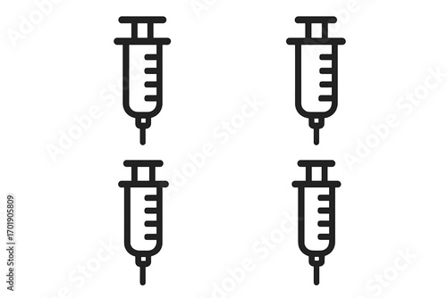 Medical syringe line icon set for web, apps, books, cards, vector cartoon illustration with transparent background, healthcare injection tool symbols, ordered collection