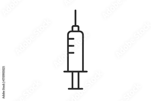 Minimalistic syringe icon vector, medical injection symbol, linear syringe illustration, healthcare medical tool, vaccine needle graphic for web, apps, banners, social media design.