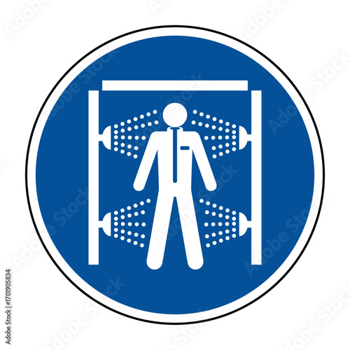 Use Decontamination Shower Safety Sign – Emergency Wash Symbol for Chemical Exposure, Industrial Hygiene, Laboratory Safety, Civic Infrastructure – High-Quality Vectorial Image