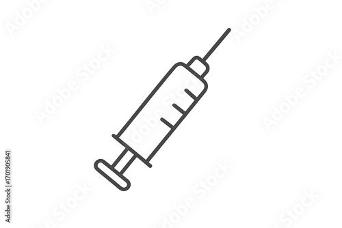Minimalistic syringe outline icon, medical injection vector, healthcare medicine illustration, vaccine syringe graphic, digital health design, simple cartoon needle symbol