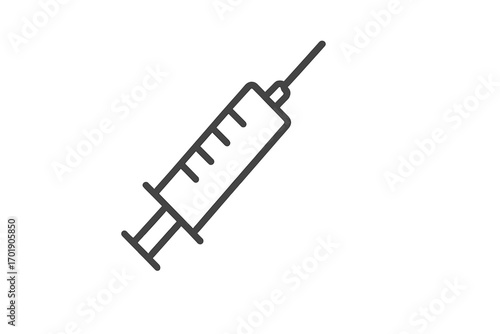 Minimalistic syringe vector icon, outline medical injection illustration for web design, apps, banners, social media, health care, vaccination, transparent background