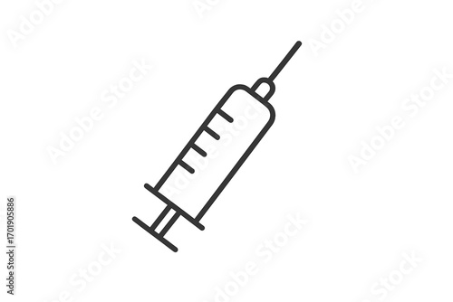 Minimalistic syringe icon vector, thin line medical injection illustration, healthcare needle symbol for web design, app UI, banners, social media, and digital graphics