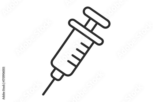 Syringe outline icon medical injection needle vector graphic for healthcare design, digital apps, adverts, vaccination concepts, transparent background set, cartoon style