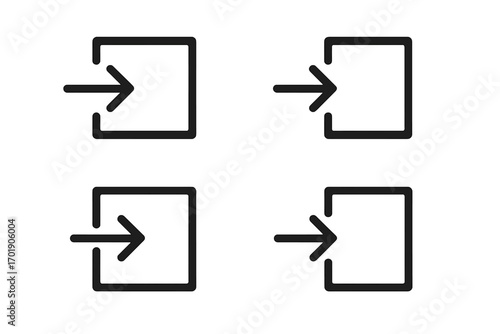 Login and enter icon set. Vector line art symbol collection for user interface design. Simple sign-in button graphic. Minimalist input arrow pictogram for web, apps, and website access.