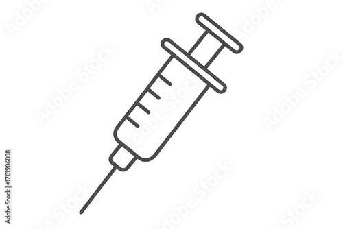 Syringe outline vector graphic illustration for medical design, healthcare apps, injections, vaccinations, adverts, web icons, cartoon style transparent background