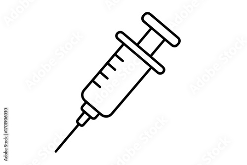 Medical syringe outline linear vector illustration, injection needle icon, healthcare and vaccination symbol, injectable drug, vaccine, medical equipment, transparent background