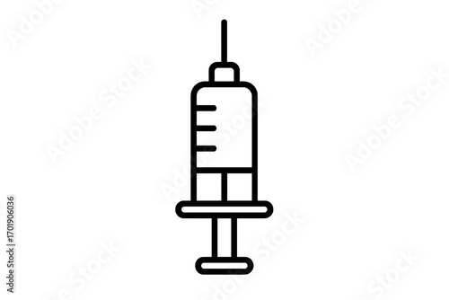 Modern syringe icon in outline style, vector cartoon illustration with transparent background, medical injection tool, healthcare design element for cards, apps, social networks