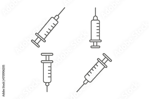 Syringe outline collection vector set, simple linear medical injection icons, editable stroke, healthcare tools, needle injection illustration for websites, apps, books, cards