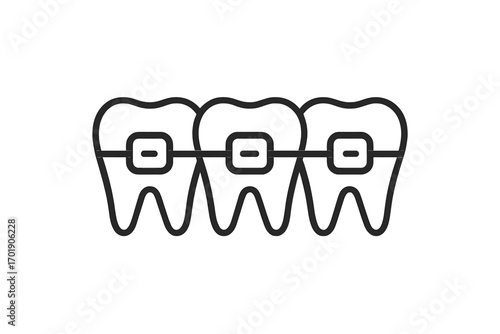Braces on teeth line icon. Orthodontic treatment concept. Dental care, dentistry, and oral hygiene. Vector illustration for correcting tooth alignment for a perfect smile.