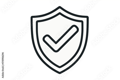 Security shield with check mark vector icon. Protection, safety, and guarantee concept. Approved, verified, certified, and protected sign. Data privacy, quality, and warranty symbol.