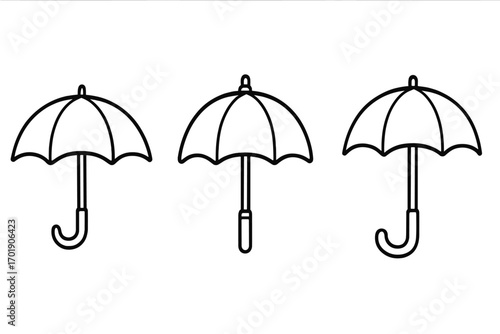 Umbrella and parasol line icons isolated set. Bumbershoot vector illustration for graphics, design, books, adverts, apps. Weather protection concept symbols cartoon style