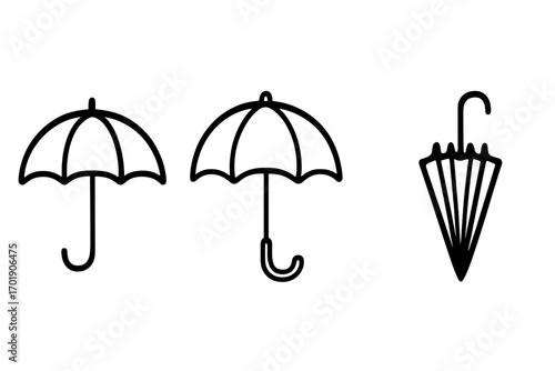 Umbrella and parasol vector icons set, bumbershoot line art illustrations for weather, protection, rain and sun design, graphics, apps, books, adverts, transparent background