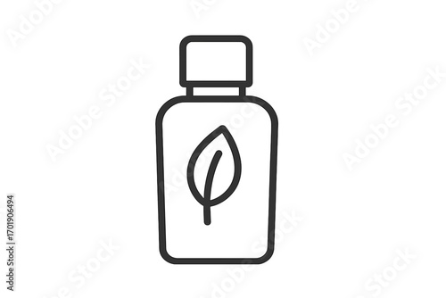 Natural cosmetic bottle with leaf icon. Organic skincare product symbol. Eco friendly beauty and spa concept. Herbal vegan cosmetics vector logo for web and graphic design.