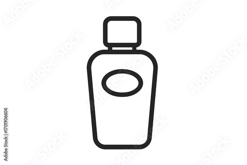 Cosmetic bottle outline icon. Vector line art of a shampoo, lotion, or gel container. Simple symbol for beauty, skincare, and personal care. Minimalist packaging illustration.