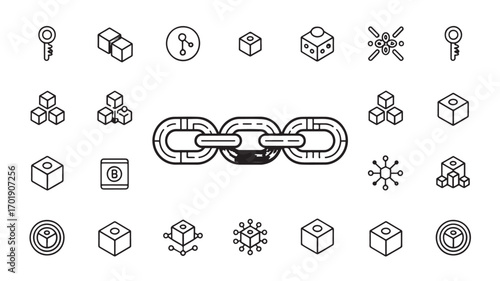 Abstract illustration of interconnected cubes and chain links symbolizing network connection and technology