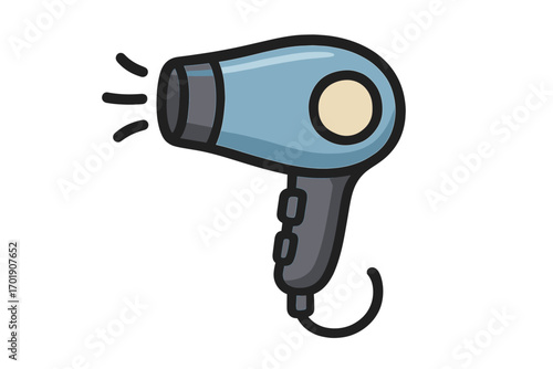 Hair dryer vector icon. Cartoon blow dryer illustration. Hairdressing and beauty salon symbol. Barber shop equipment for hairstyling. Hair care appliance graphic for apps.