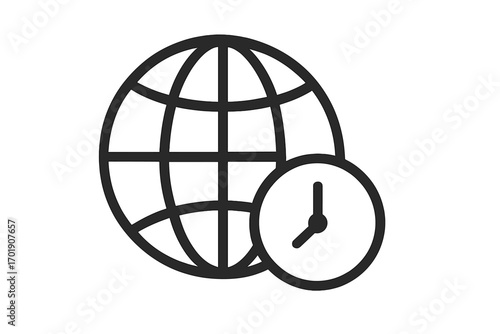 World time icon. Globe and clock symbol. International time zone concept. Global business, time management, deadline, and schedule vector illustration for web and apps.