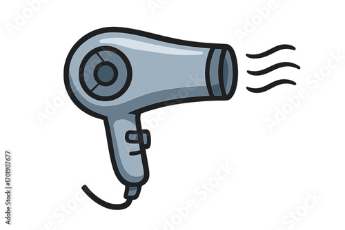 Hair dryer vector icon. Cartoon blow dryer illustration for beauty salon, hairdressing. Hair care appliance symbol. Hot air hairstyling tool for graphic, app design concept.