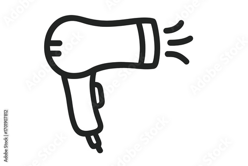 Hair dryer vector icon. Blow dryer simple line art illustration. Hairdressing equipment for a beauty salon or barber shop. Isolated hairstyle tool concept for an app or graphic design.