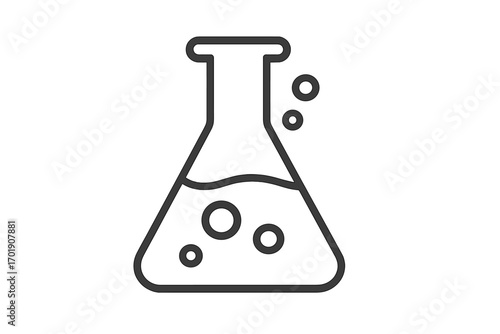 Laboratory flask icon with bubbling liquid. Vector line art pictogram for science, chemistry, and research. Simple beaker symbol for experiment, chemical reaction, or potion.