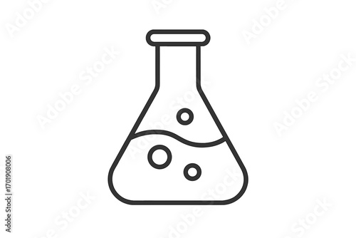 Laboratory flask line icon. Erlenmeyer flask with liquid and bubbles vector illustration. Science, chemistry, experiment symbol. Lab research equipment simple outline pictogram.