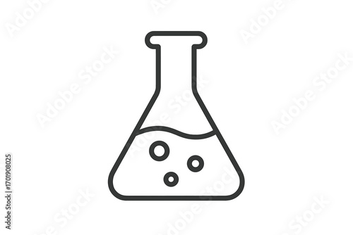 Science and chemistry research concept. Laboratory conical flask with bubbling liquid. Minimal thin line vector icon for education, experiment, biology, pharmacy, analysis.