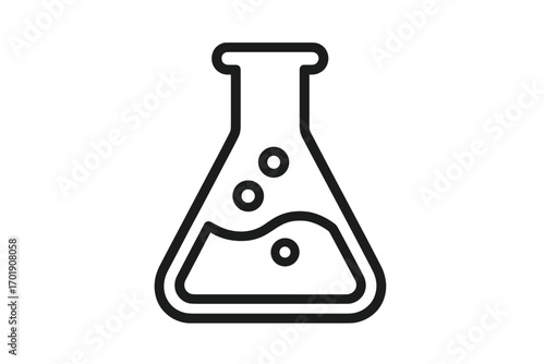 Laboratory flask line icon. Chemistry, science, and research concept. Erlenmeyer flask with liquid and bubbles for experiment. Vector symbol for lab, education, and analysis.