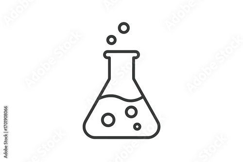 Laboratory flask icon. Science and chemistry research symbol. Minimalist vector line art of a beaker with a bubbling chemical liquid. Experiment or potion concept.