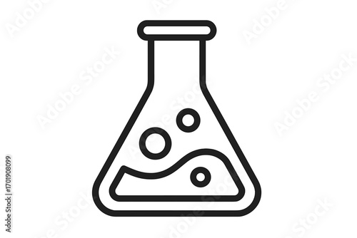 Laboratory flask line icon. Chemistry beaker with bubbling liquid. Science experiment symbol. Chemical reaction vector illustration. Research, medical, discovery concept.