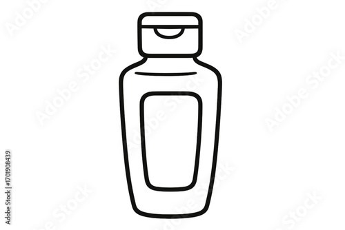 Cosmetic bottle line icon. Shampoo or lotion container outline. Vector illustration for beauty product packaging mockup. Skincare, body care, and hygiene concept graphic.