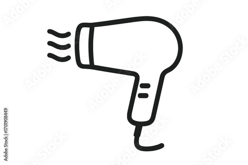 Hair dryer icon vector illustration. Line art of blow dryer. Hairdressing equipment for beauty salon, barbershop. Hair care, styling tool. Hot air blower symbol for app.