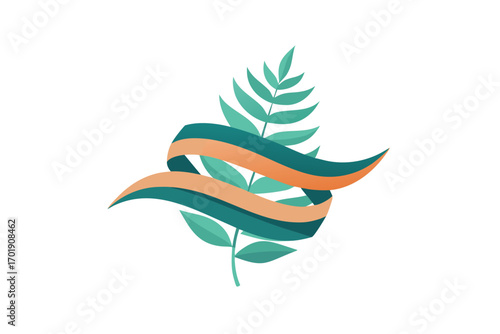 Layered fern fronds ribbon flowing natural elegant design