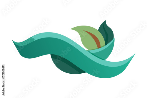 Ribbon with wavy leaf edge forming flowing ornament
