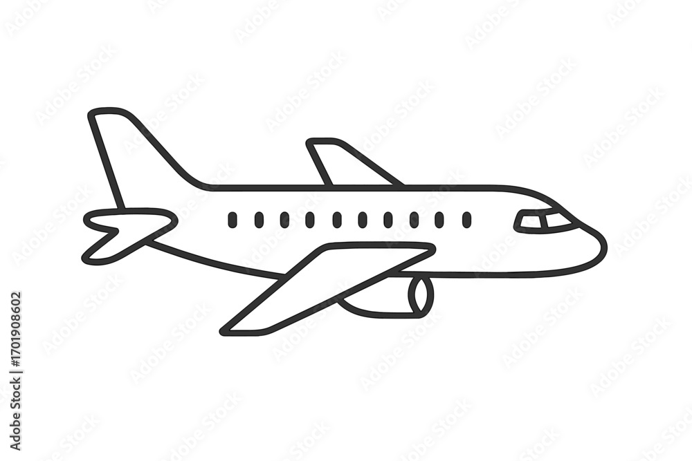Fototapeta premium Airplane line icon for travel and transport. Aviation symbol for tourism and vacation. Simple flight pictogram. Jet aircraft vector for airline business and journey concept.