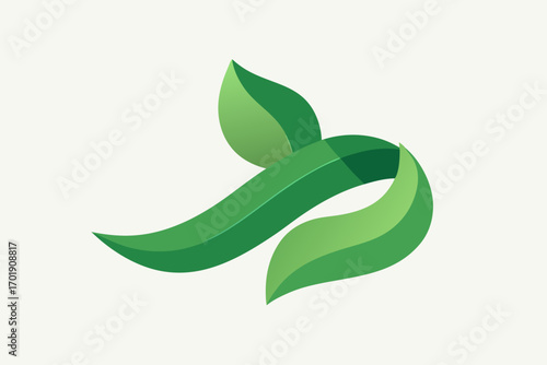Leaf like ribbon gently curling upward creating soft curve