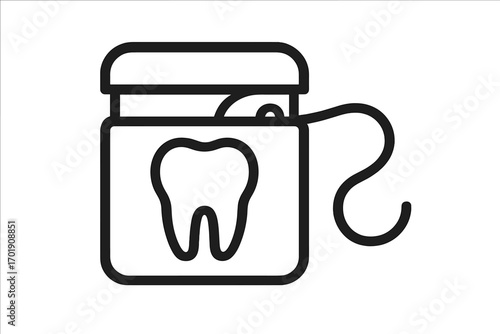 Dental floss line icon. Oral hygiene and tooth care concept. Vector symbol of dentistry equipment for healthy teeth. Simple cartoon illustration on isolated background.