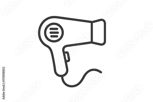Hair dryer icon vector, simple blow dryer symbol. Hairdressing equipment for beauty salon. Grooming appliance tool. Minimalist outline graphic for web, app design. Line art.