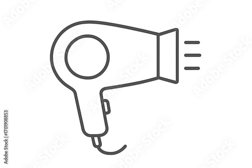 Hair dryer line icon. Simple vector illustration of a blow dryer for hairdressing, salon, beauty, and hair care. Minimalist electrical appliance for styling and drying.