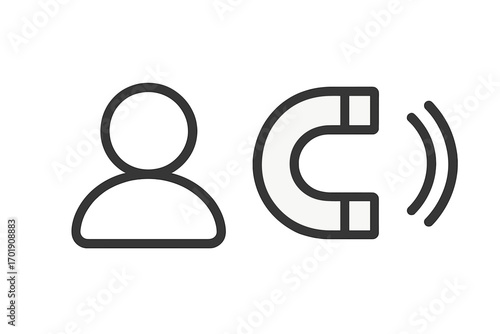 Lead generation magnet icon attracting user. Inbound marketing, customer acquisition concept. Simple vector for digital marketing, apps, web. Engaging new clients, audience.