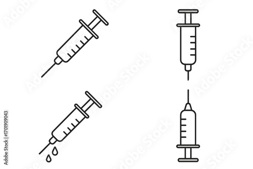 Syringe line icon pack. Medical vaccination and injection vector symbol set. Minimal pictogram for healthcare, clinic, hospital, web design, apps. Medicine dose concept.