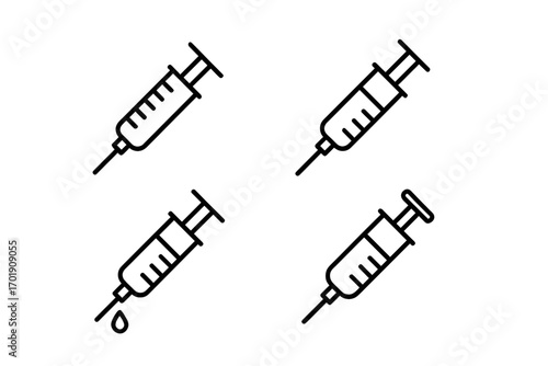 Syringe line icon pack. Minimalistic linear pictograms for medical and healthcare concepts. Vector icons for vaccination, injection, and treatment for web and graphic design.