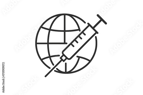 Global vaccination and immunization program concept. Syringe with vaccine and planet Earth icon. Worldwide pandemic prevention and healthcare medicine vector illustration.