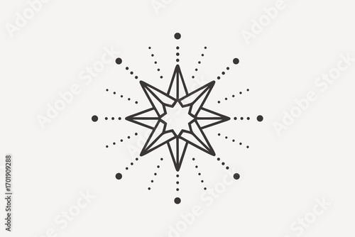 Minimal mandala star with six ultra thin outward lines