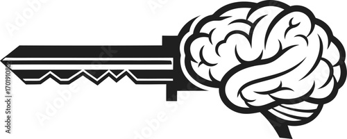 A symbolic illustration of a key with a human brain as its head, representing knowledge, intelligence, and unlocking the mind.
