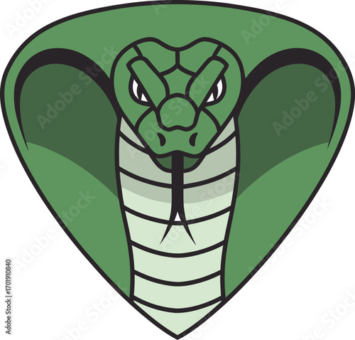 A fierce green cobra snake head with a flared hood, illustrated in a bold, graphic style for a mascot or emblem.